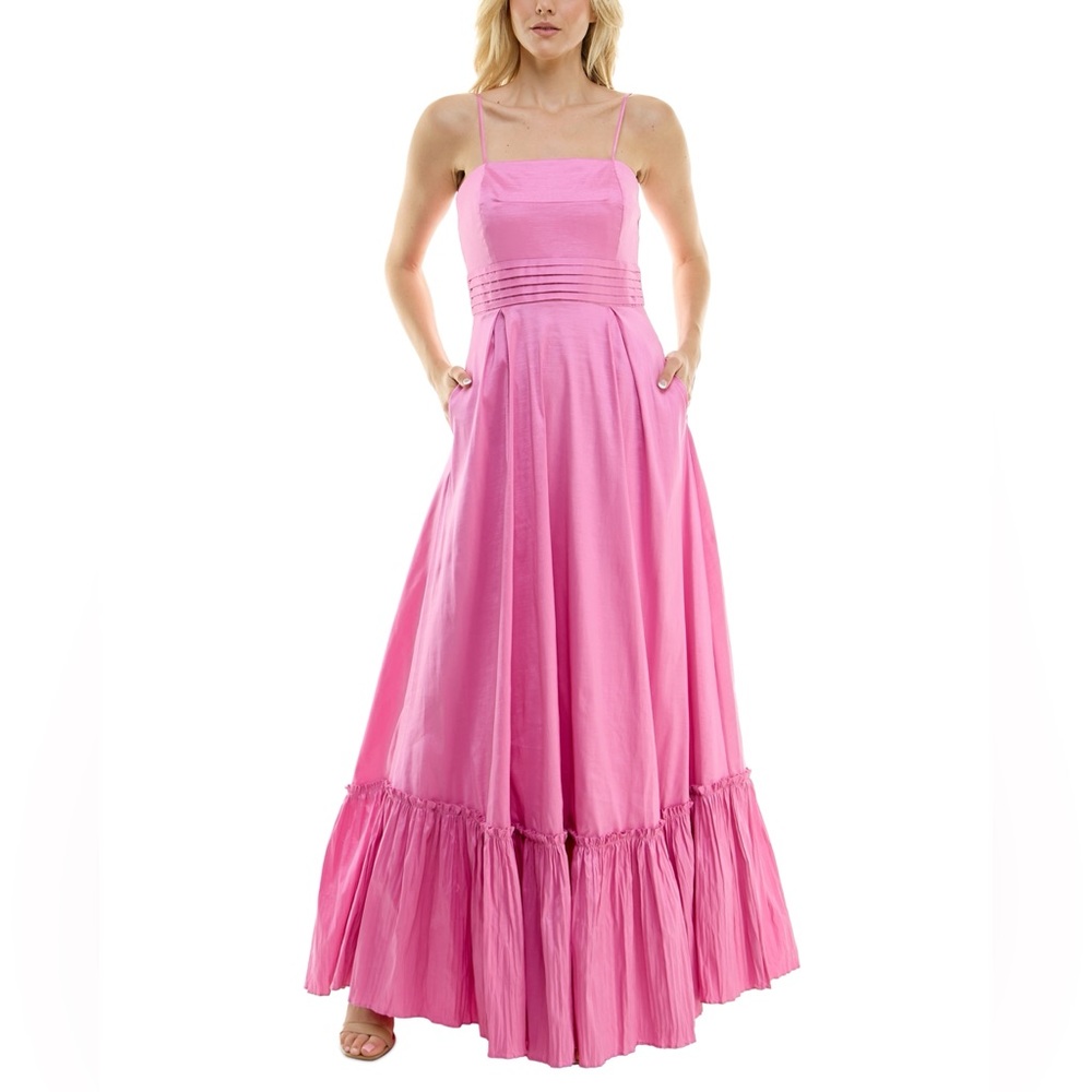 Taylor Pink Spaghetti Strap Ruffle Hem Maxi Dress | Size 6